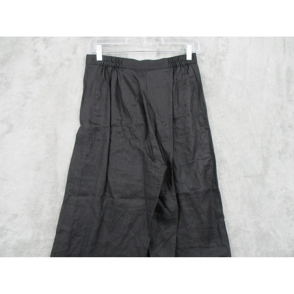 Vintage Georgiou Studio Pants Womens Size S Linen Embroidered Hem Wide Leg Black